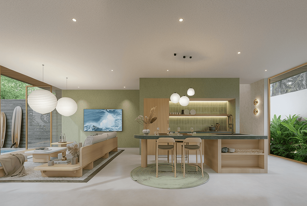 Elegant villa interior with a stylish staircase and kitchen in Seseh, marketed by our agency.