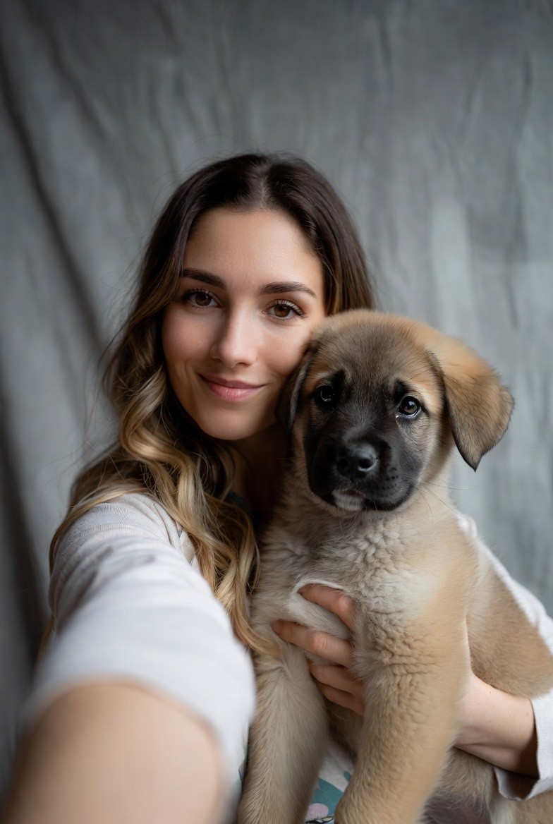 mum and puppy cute selfie