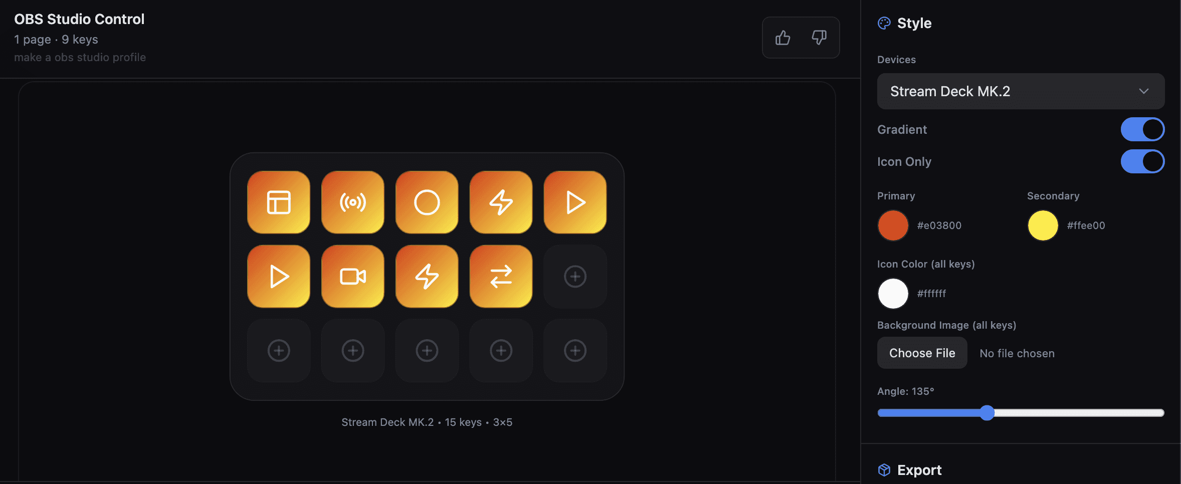 Color Customization Options on a Stream Deck Profile generated by Deck Smith.