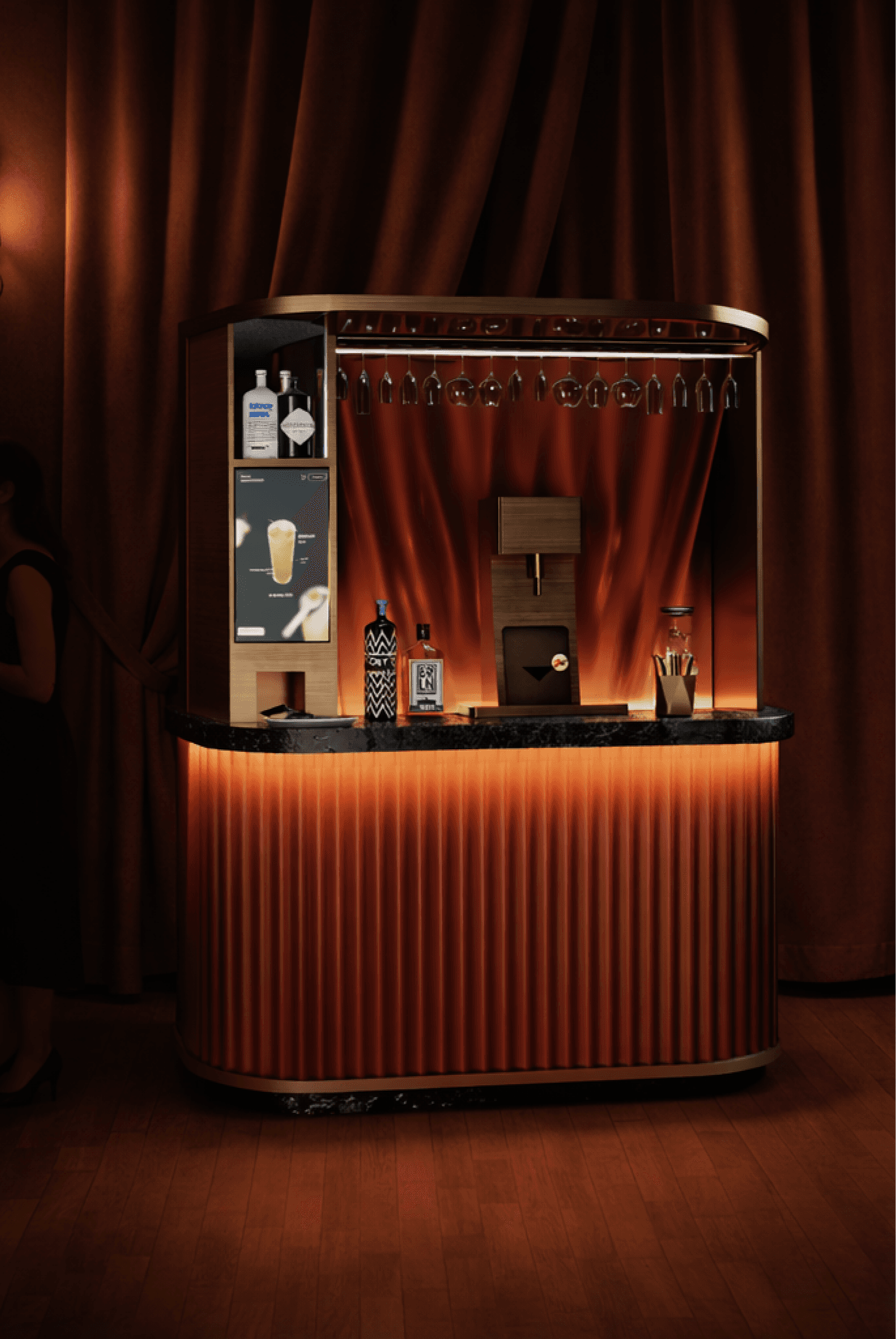 A street scene with buildings, a palm tree, and a clear blue sky, suggesting a warm and sunny day.