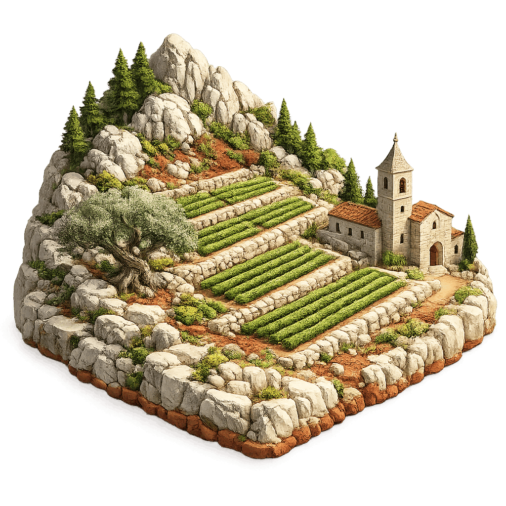 Artistic illustration of the Judean Hills wine region.