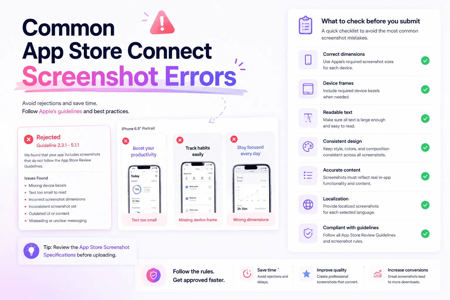 A practical guide to fixing screenshot specifications, localization, hierarchy, and storytelling.