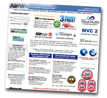 DiscountASP.NET homepage screenshot
