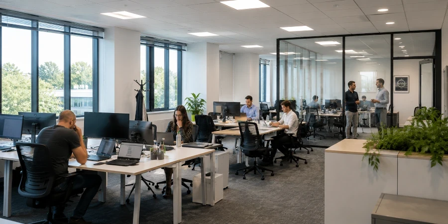 open space avec des travailleurs