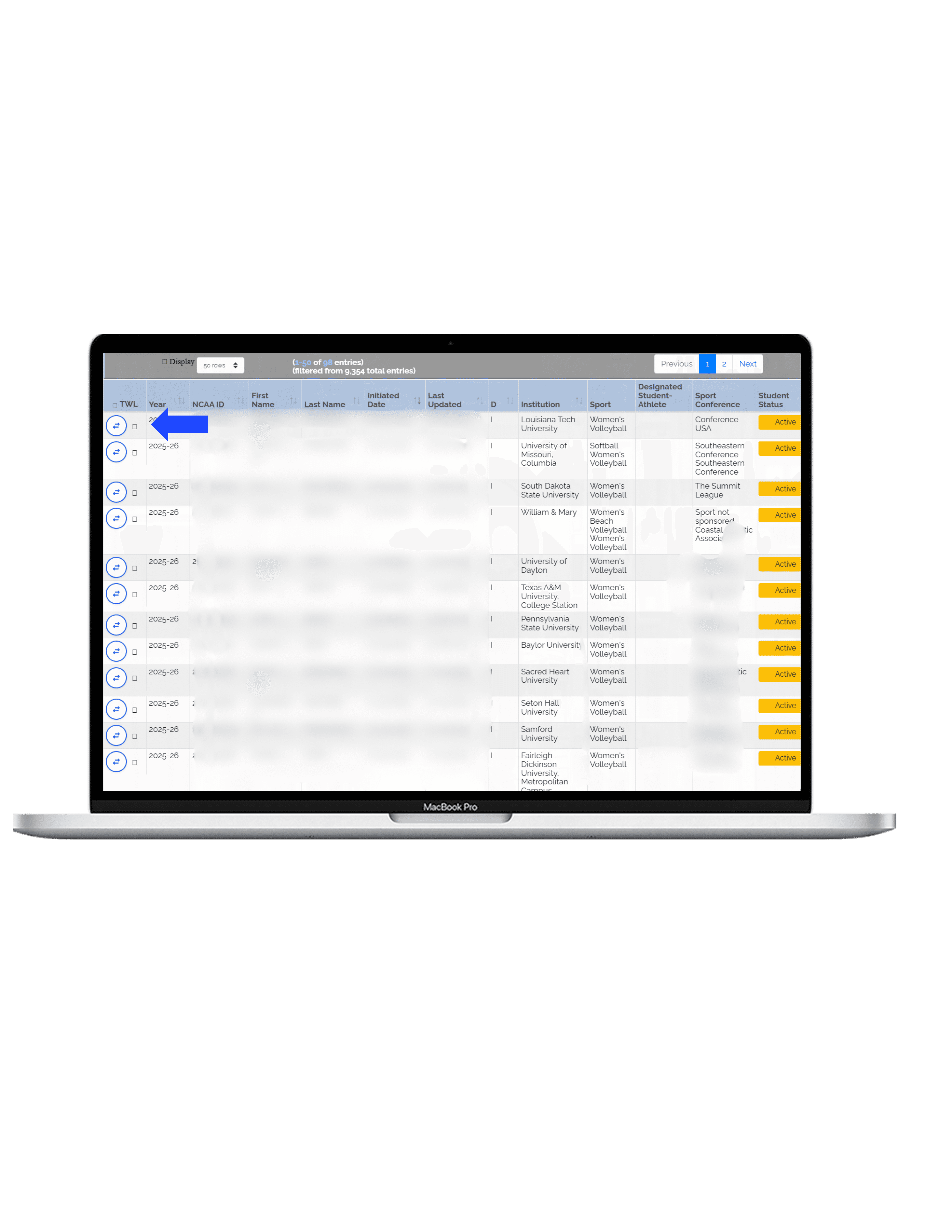 A computer and laptop showing the transfer athletes platform.