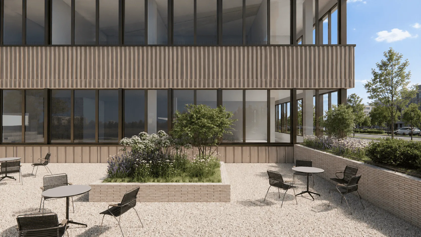 3D render of building's terrace