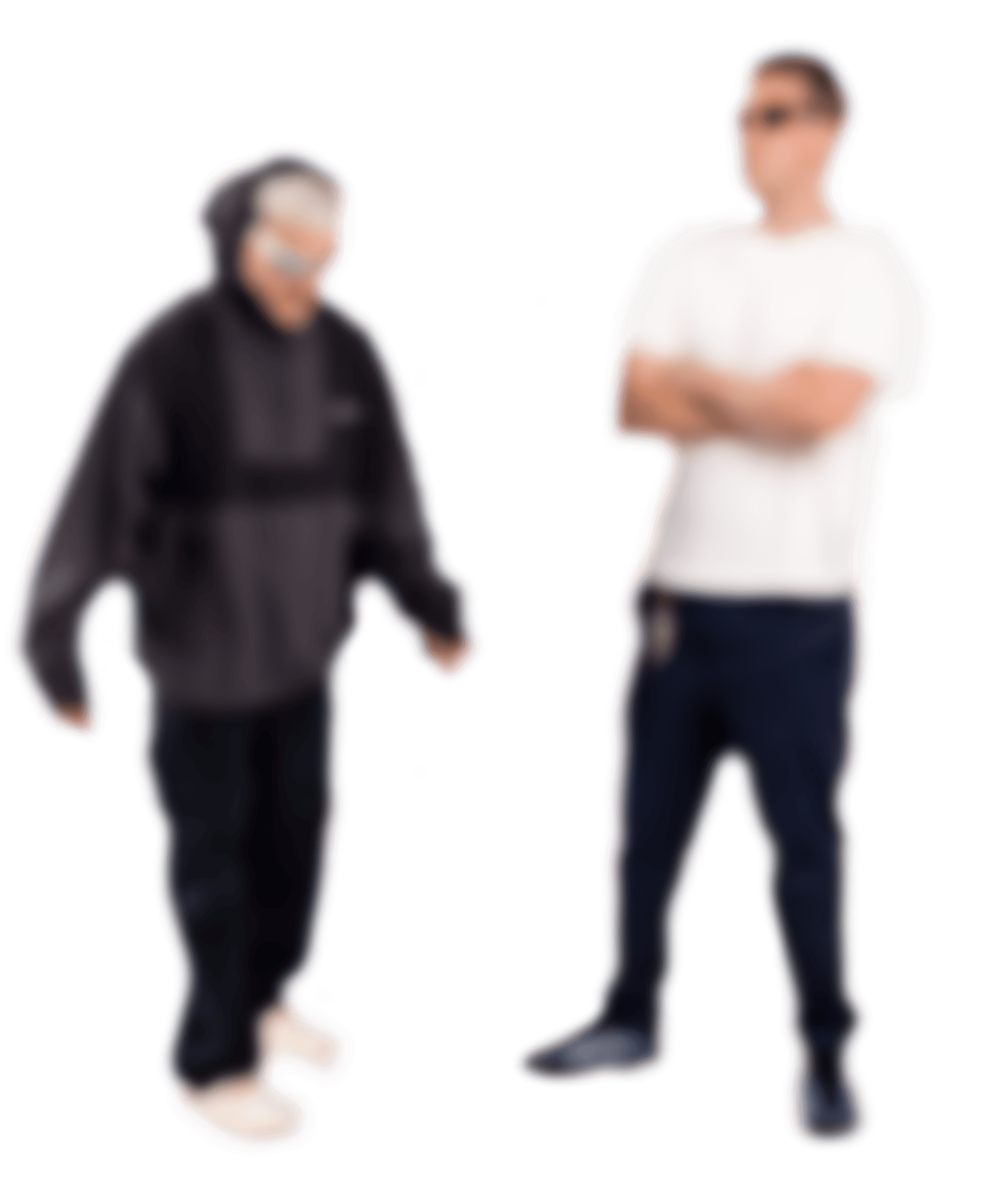 two blurred men standing