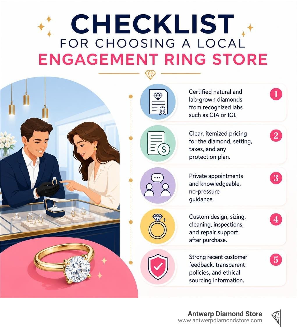 Checklist for choosing a local engagement ring store infographic