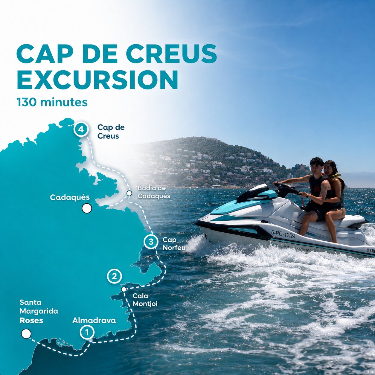 Excursion en jet ski au Cap de Creus et Cadaqués, 130 minutes de Costa Brava