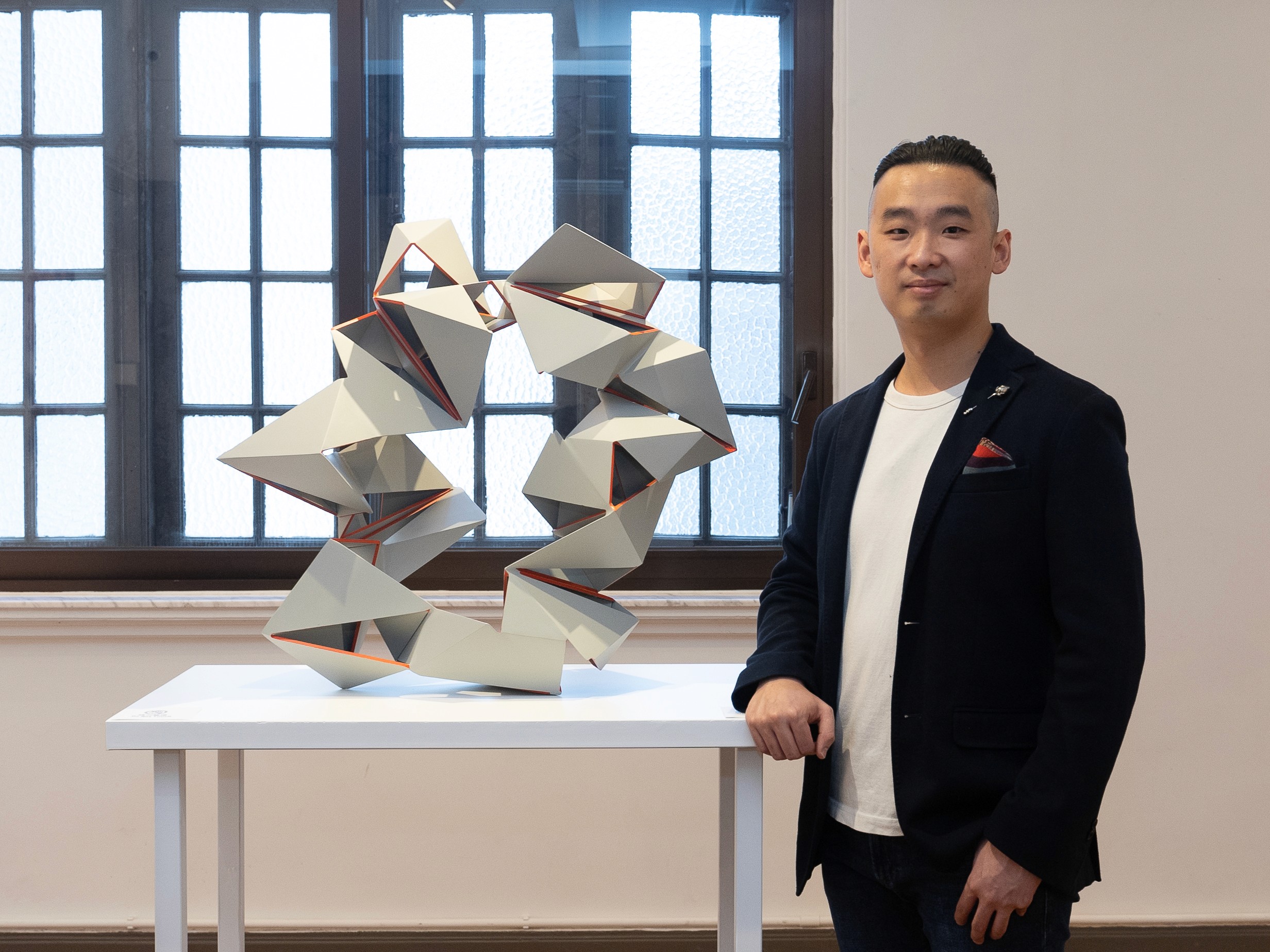 a model wearing a modern glasses