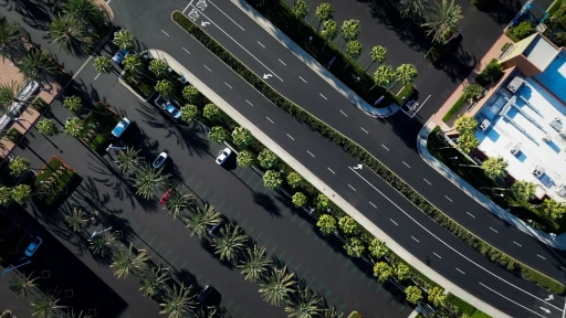 Aerial drone photo of freshly paved shopping center parking lot project