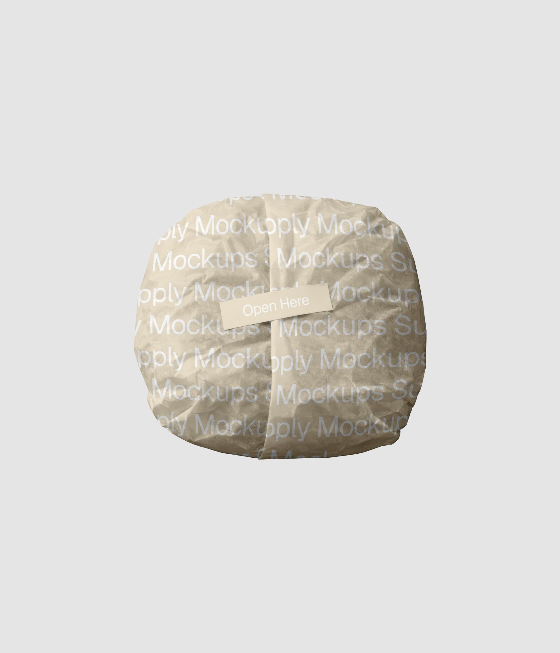 Burger paper wrap with sticker label mockup top view download on Mockups Supply