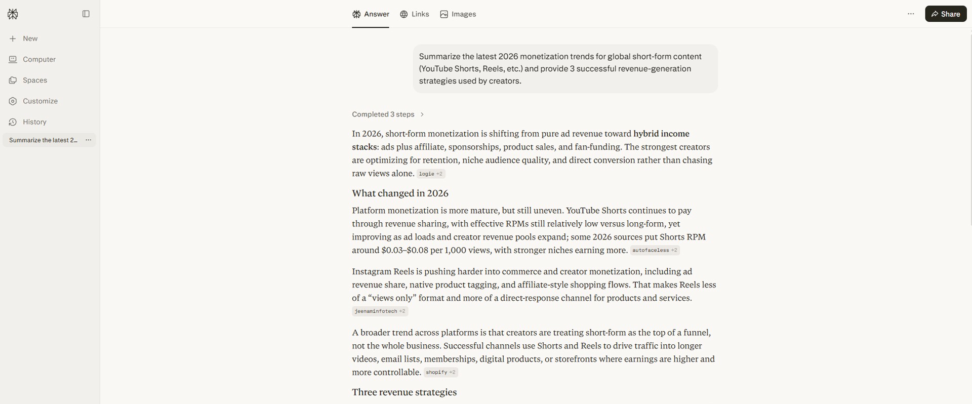 Perplexity Main Chat Bar