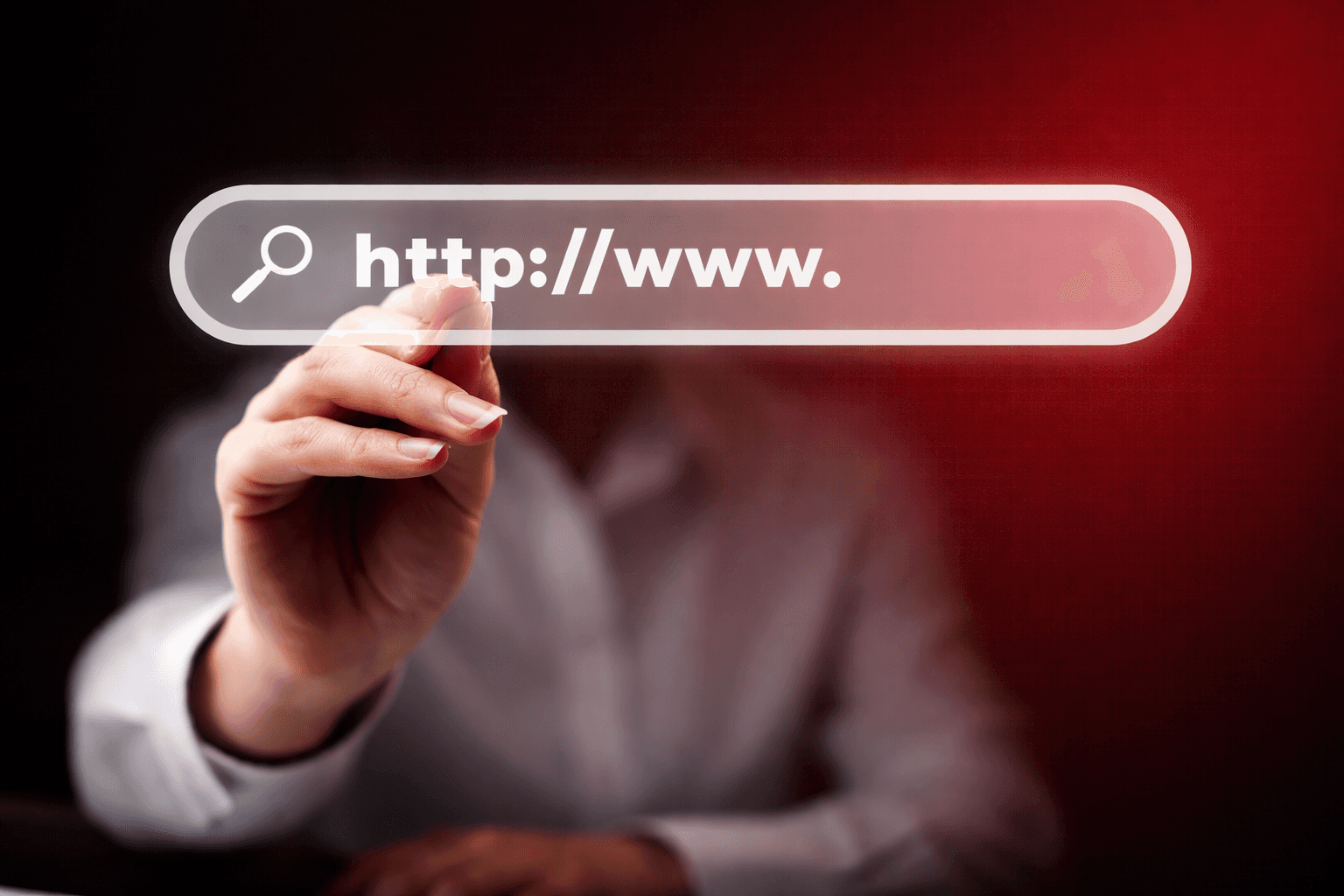 Business professional interacting with a website address search bar, representing modern website development services in Dubai.