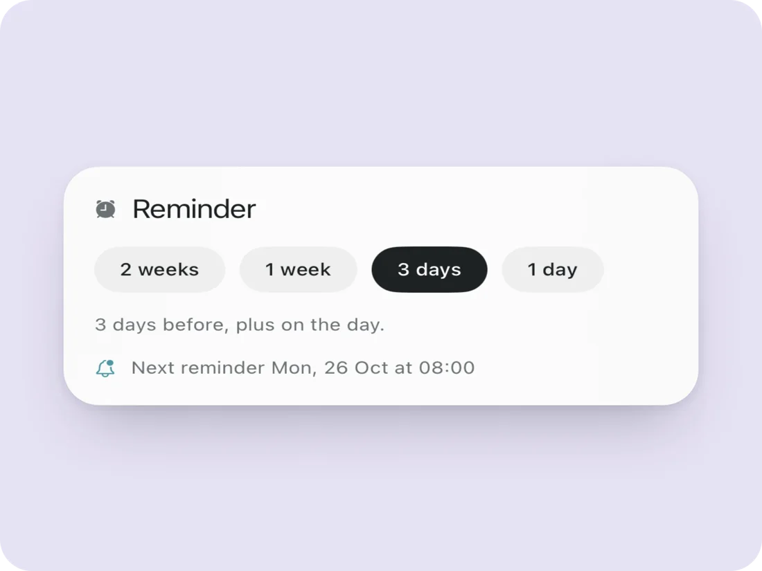 Burvy reminder settings