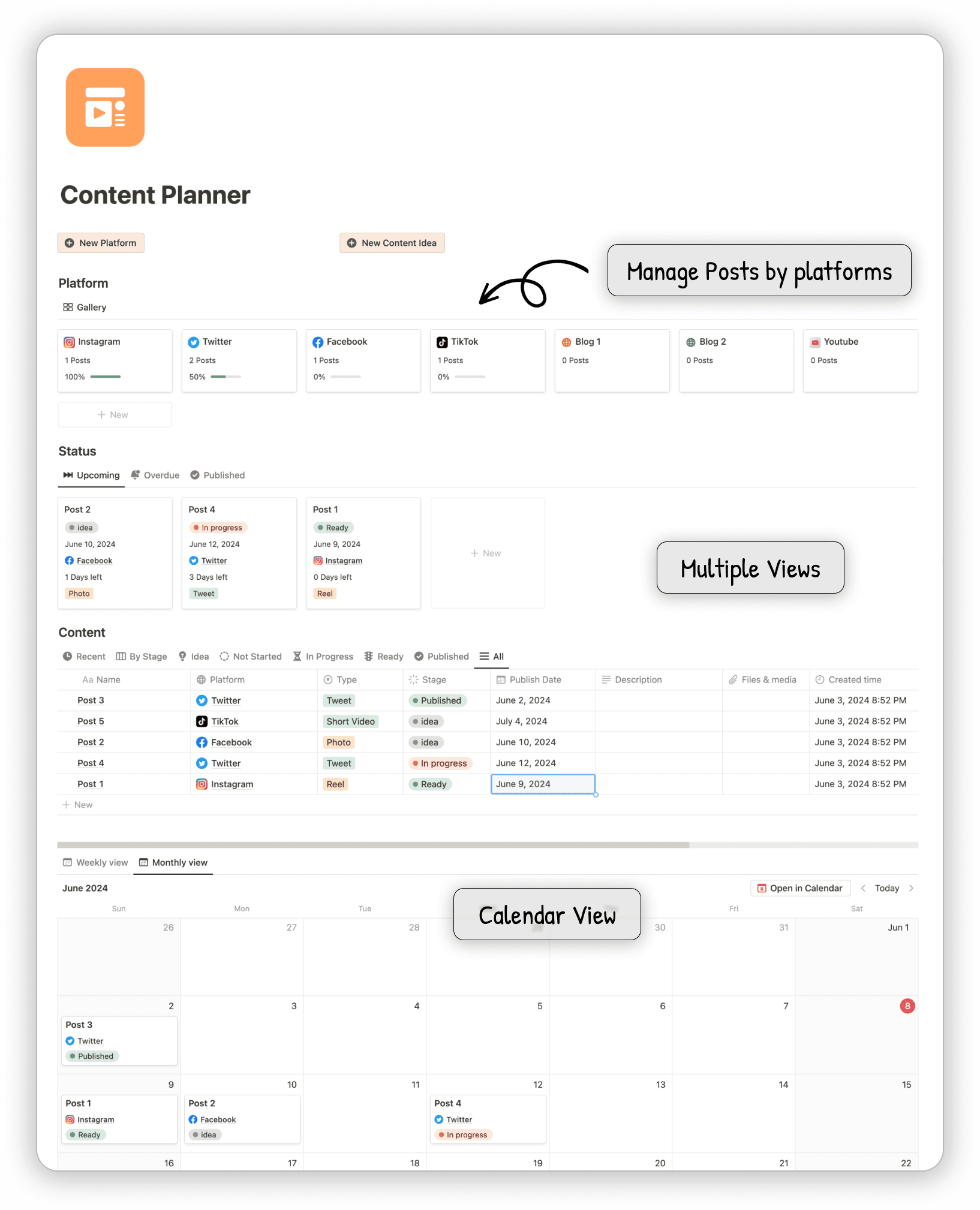 Social Media Planner Notion Business OS