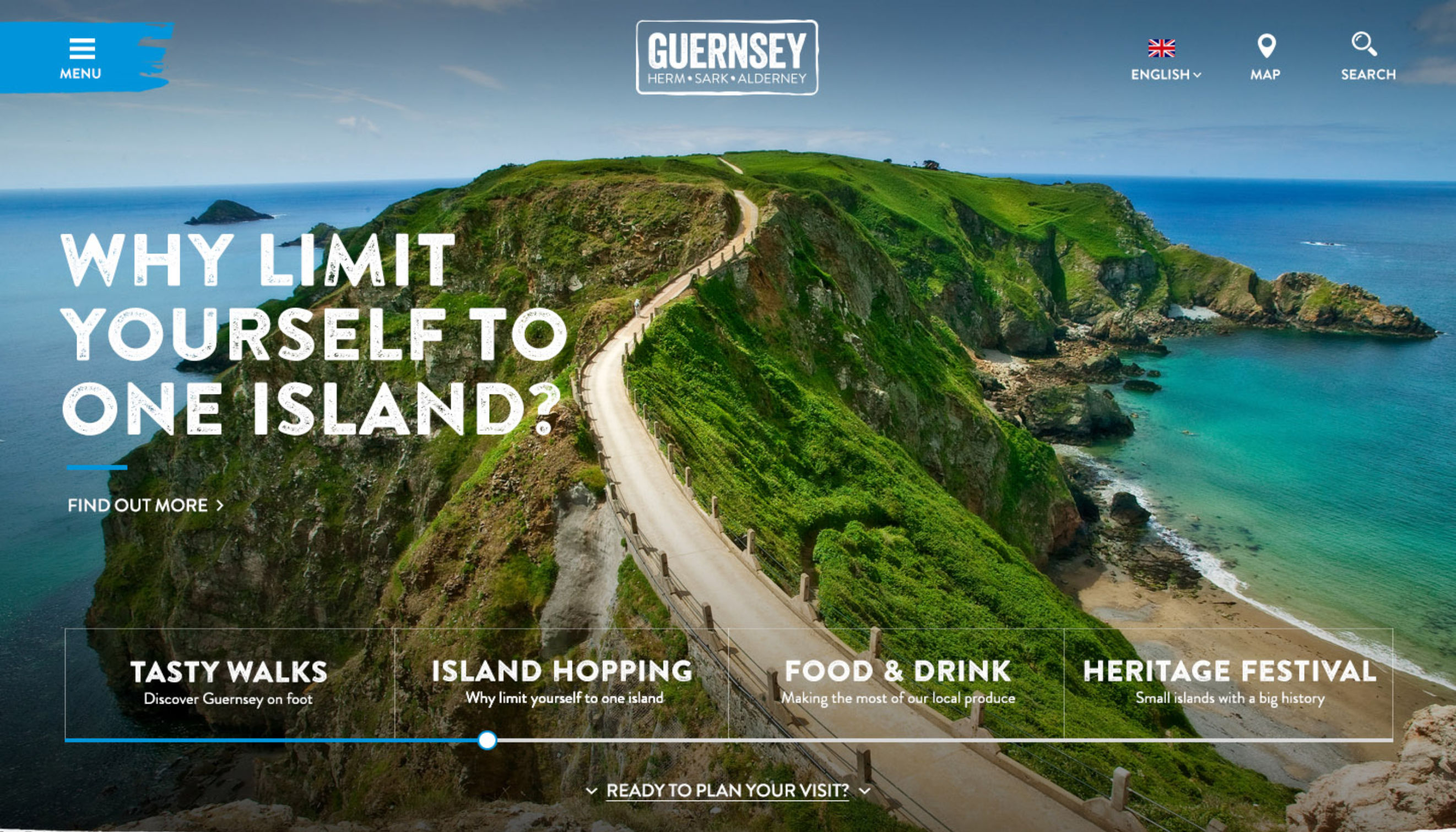 Visit Guernsey homepage design hero area