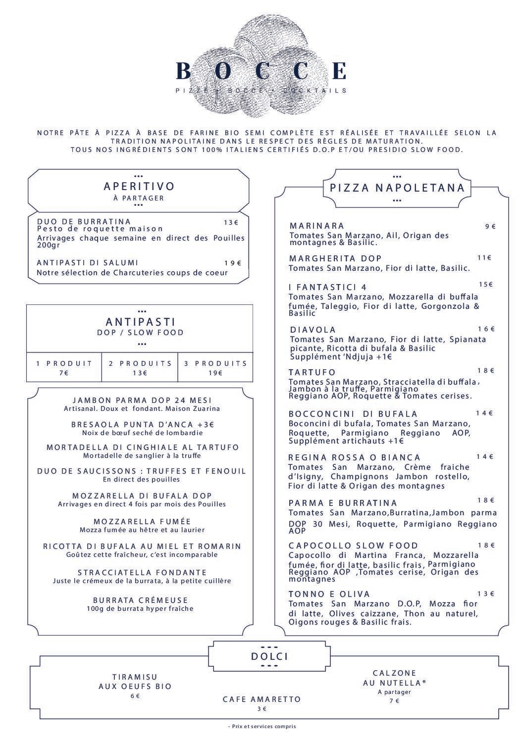 Carte du restaurant Bordeaux Saint Seurin Menu recto — Bocce
