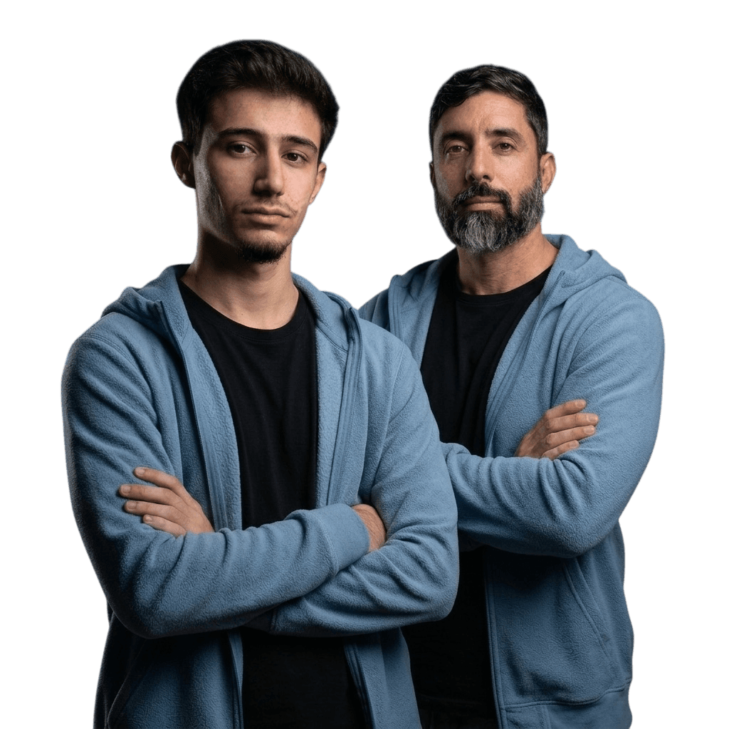 Happy woman in a green sweater holding a phone and looking up