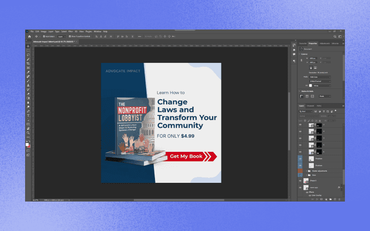 Adobe Photoshop Window with a book banner