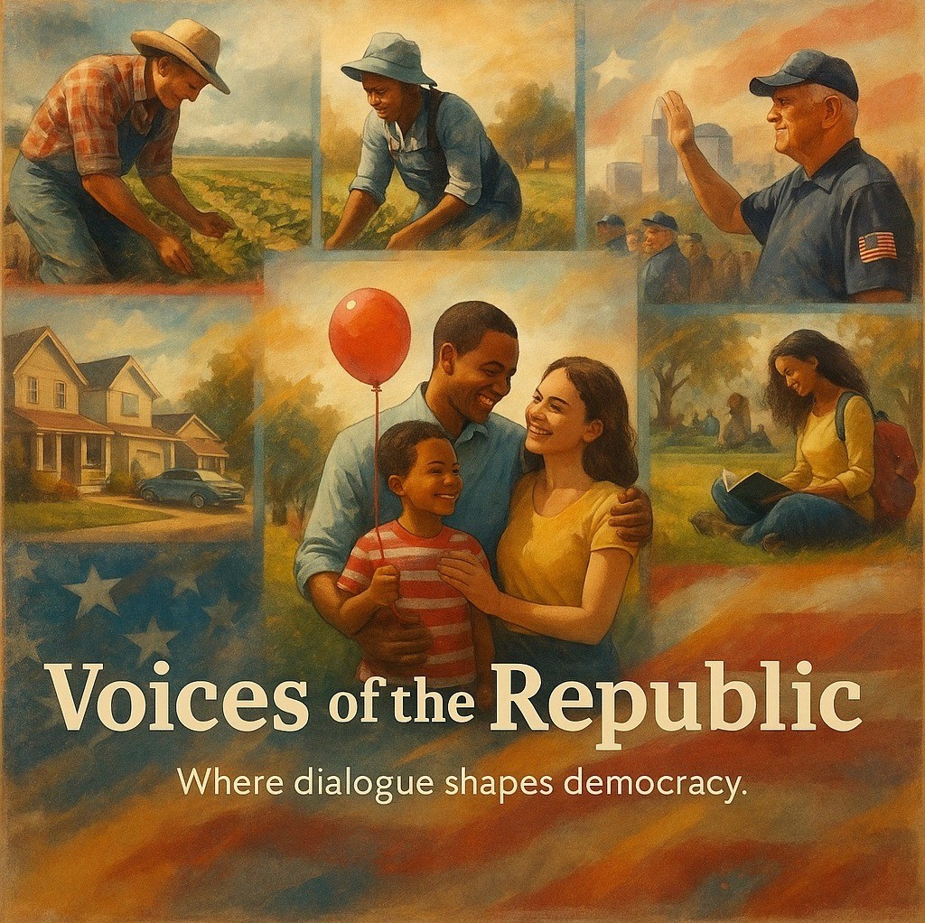 Americana collage used as cover image for a US politics discussion group chat community