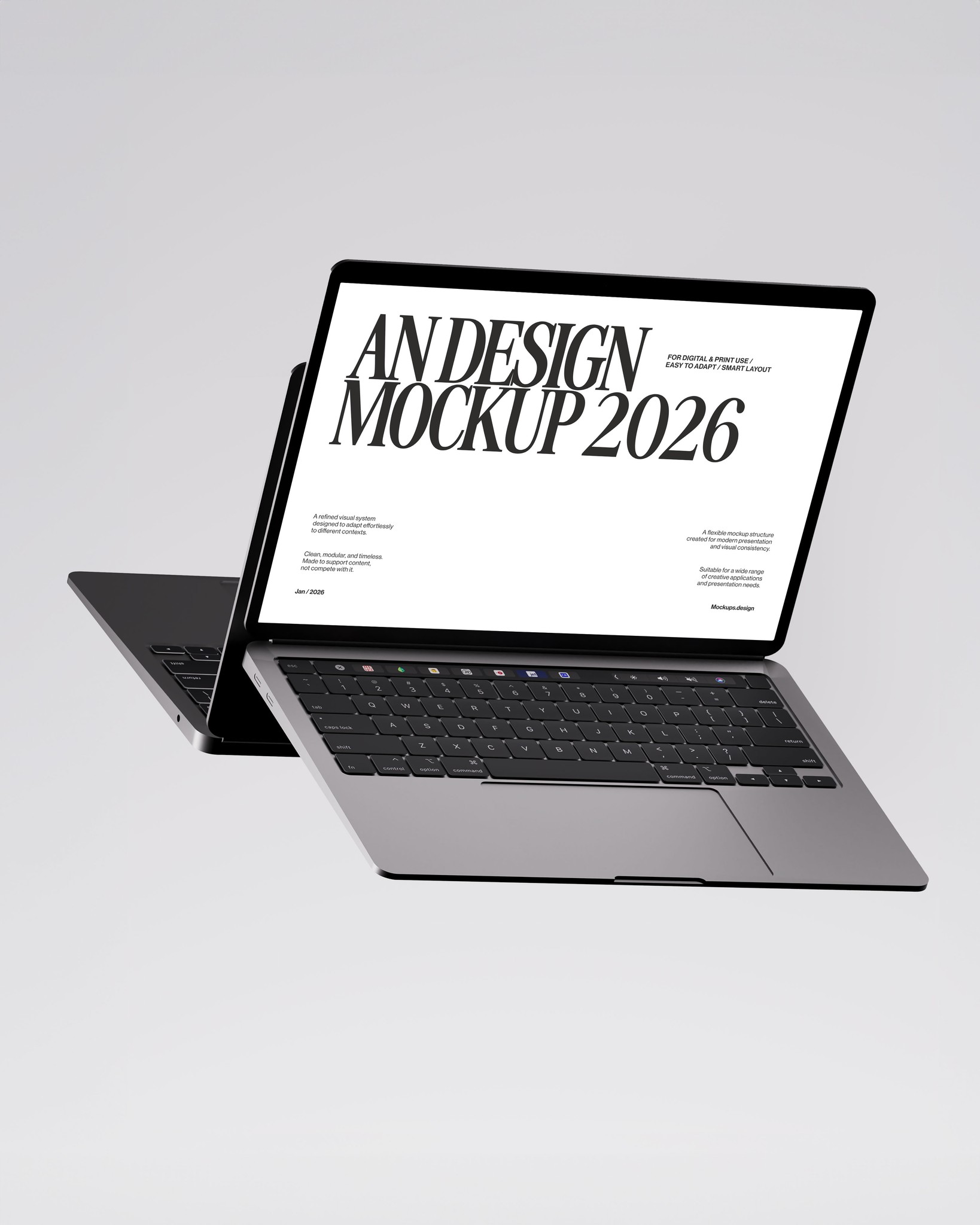 Laptop mockup with minimal background, clean studio setup