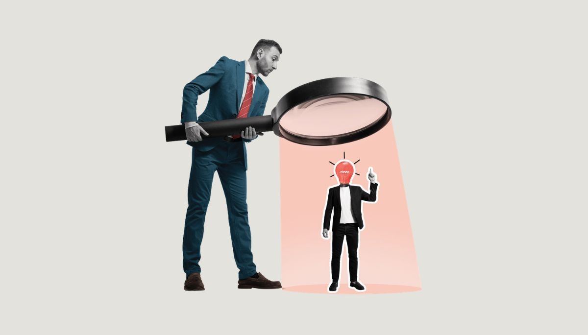 Stylized figures showing examination and observation, symbolizing proctored testing process.