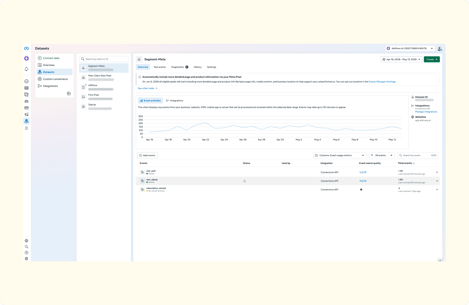 Screenshot of Meta's Capi UI