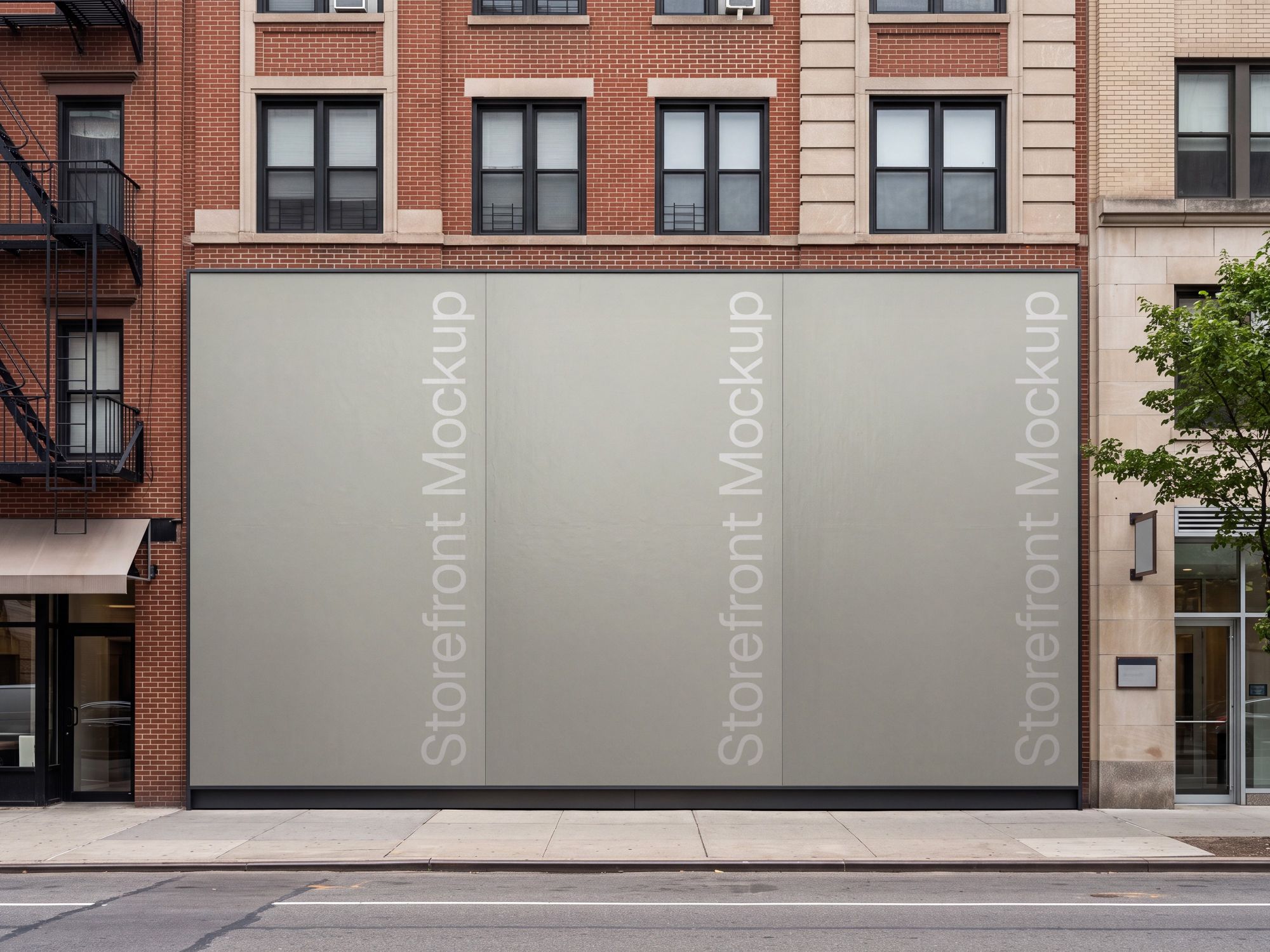 Shop window mockup on brick store facade for Photoshop