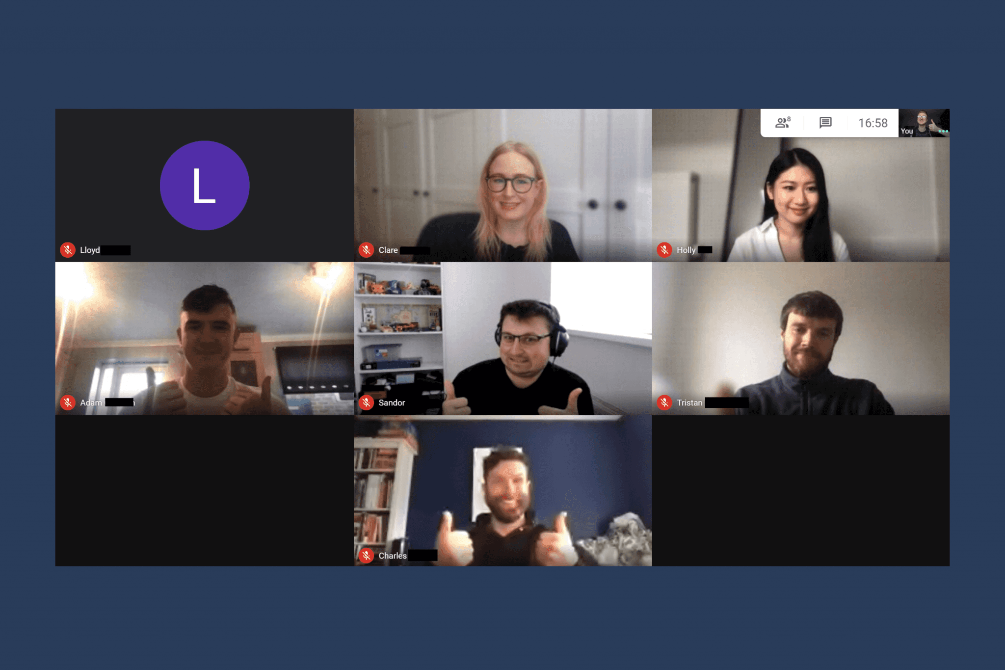 A screenshot of a video call showing the new team members