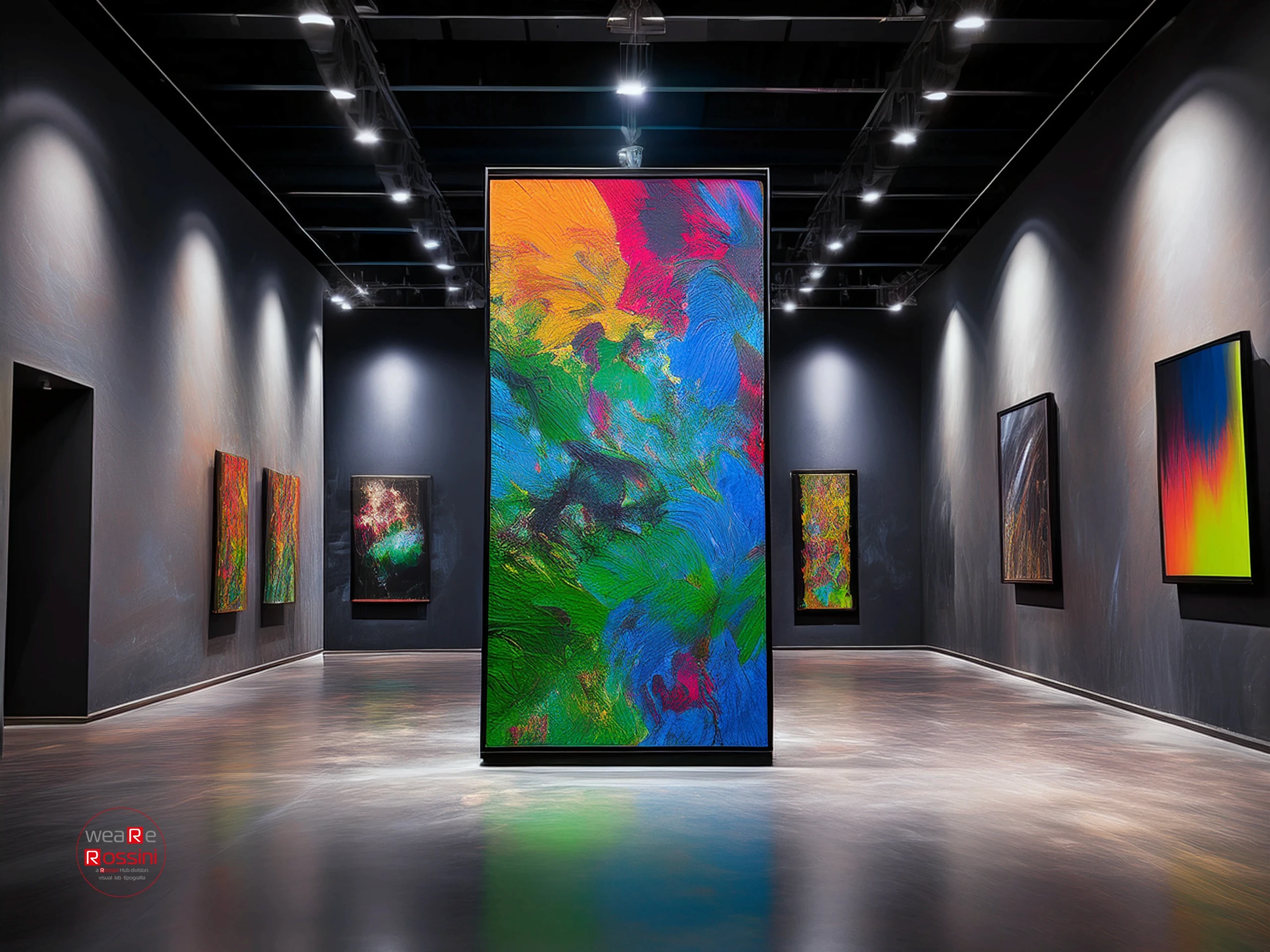 Stampa grande formato con grafica astratta, tecnica Elevate