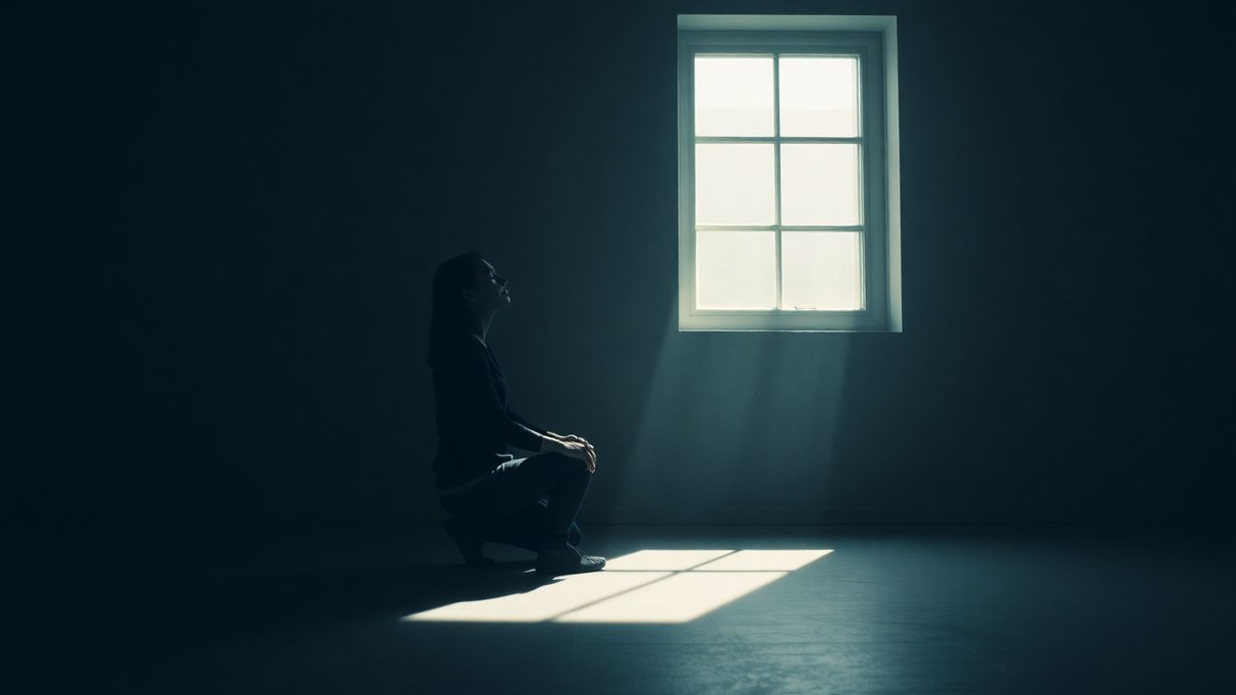 Person meditating in a quiet, dimly lit room.