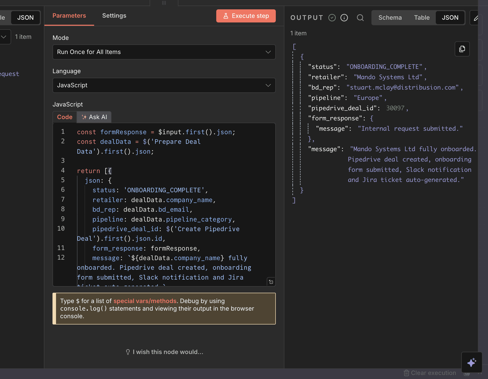Slack message of deals that don't pass the approval stage