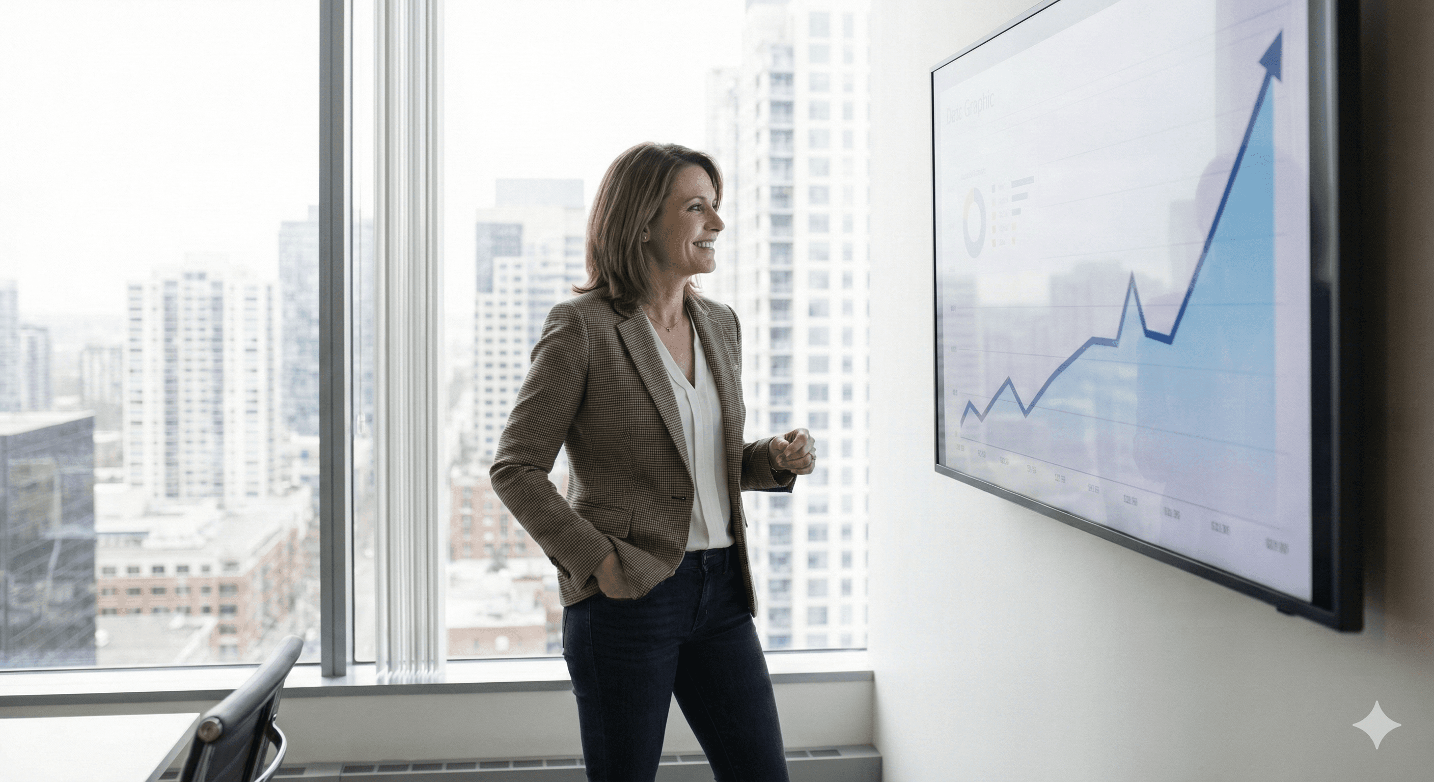 Two professionals collaborate at a desk, discussing a project displayed on a computer screen in a modern office setting.