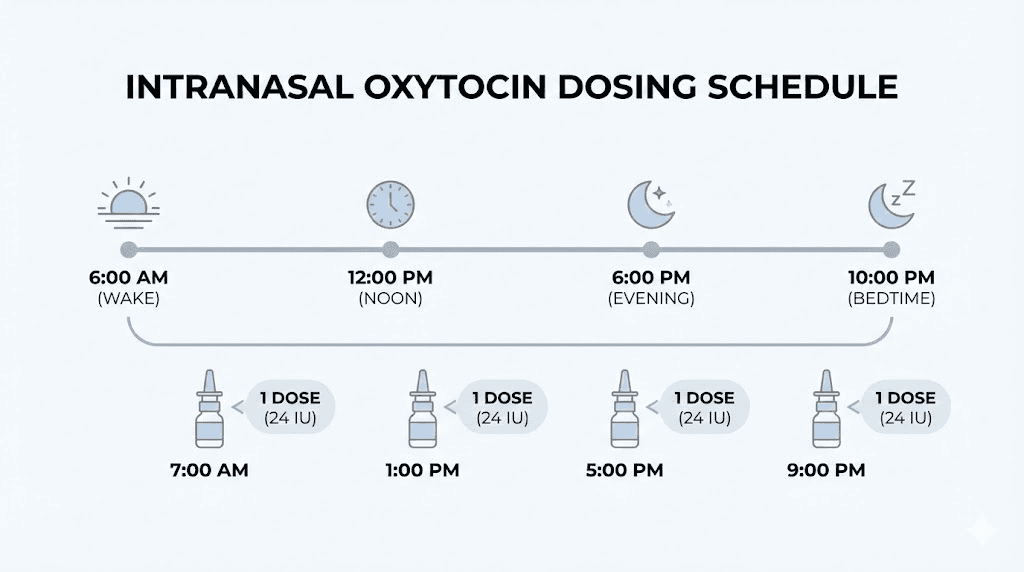 Intranasal oxytocin peptide dosing schedule and timing