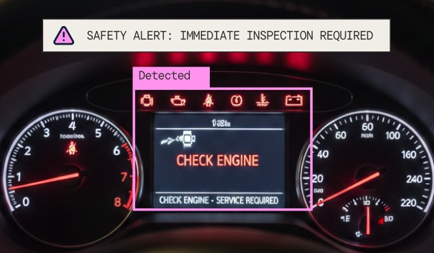 Nighttime dashcam view through a rain-covered windshield with a pink alert box detecting a vehicle speeding at 112km/h in hazardous weather.