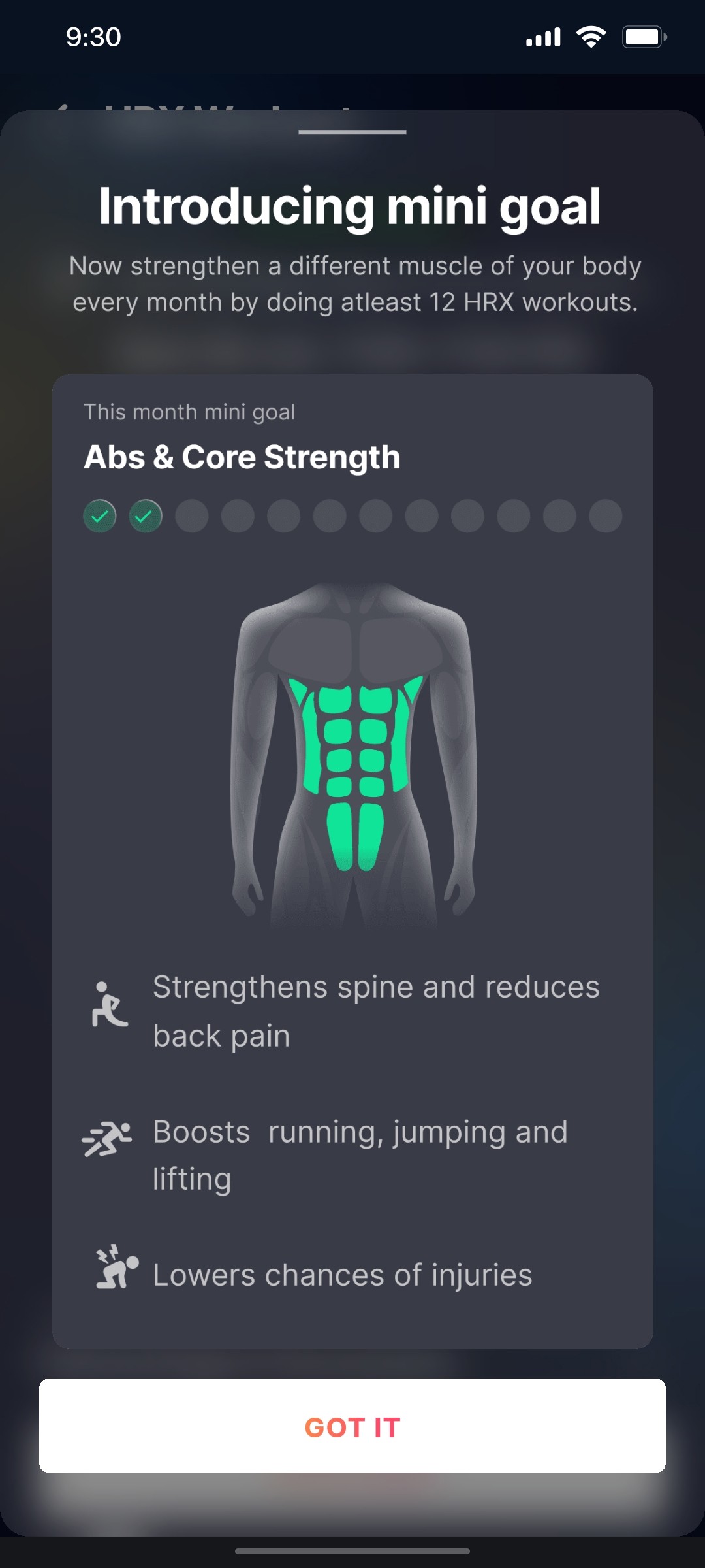 Cult.fit App Introducing mini goal Screen