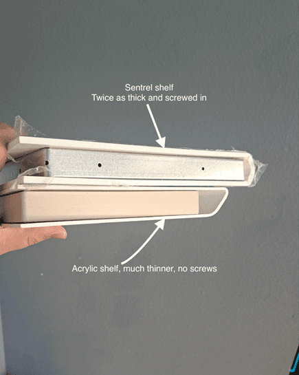 Sentrel and acrylic shelf width comparison