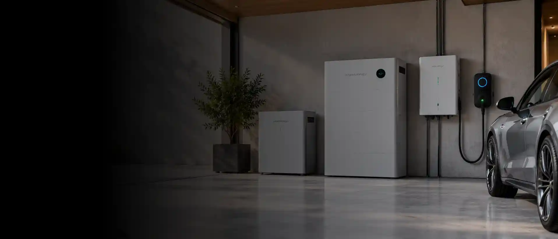 Sigenergy battery storage and EV charging system in a modern home garage