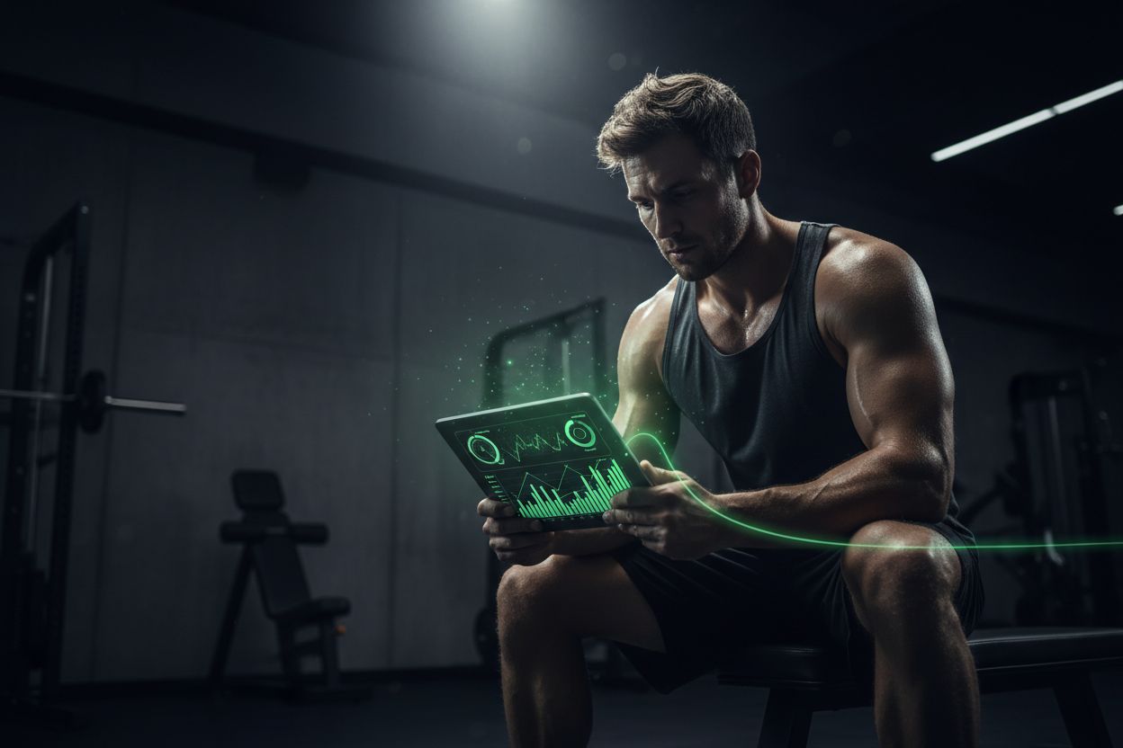 Analyzing workout progress charts on a tablet