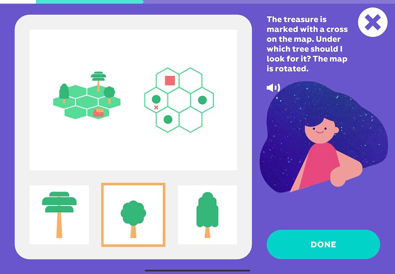 Maps and plans: find which tree is at the treasure spot on the map