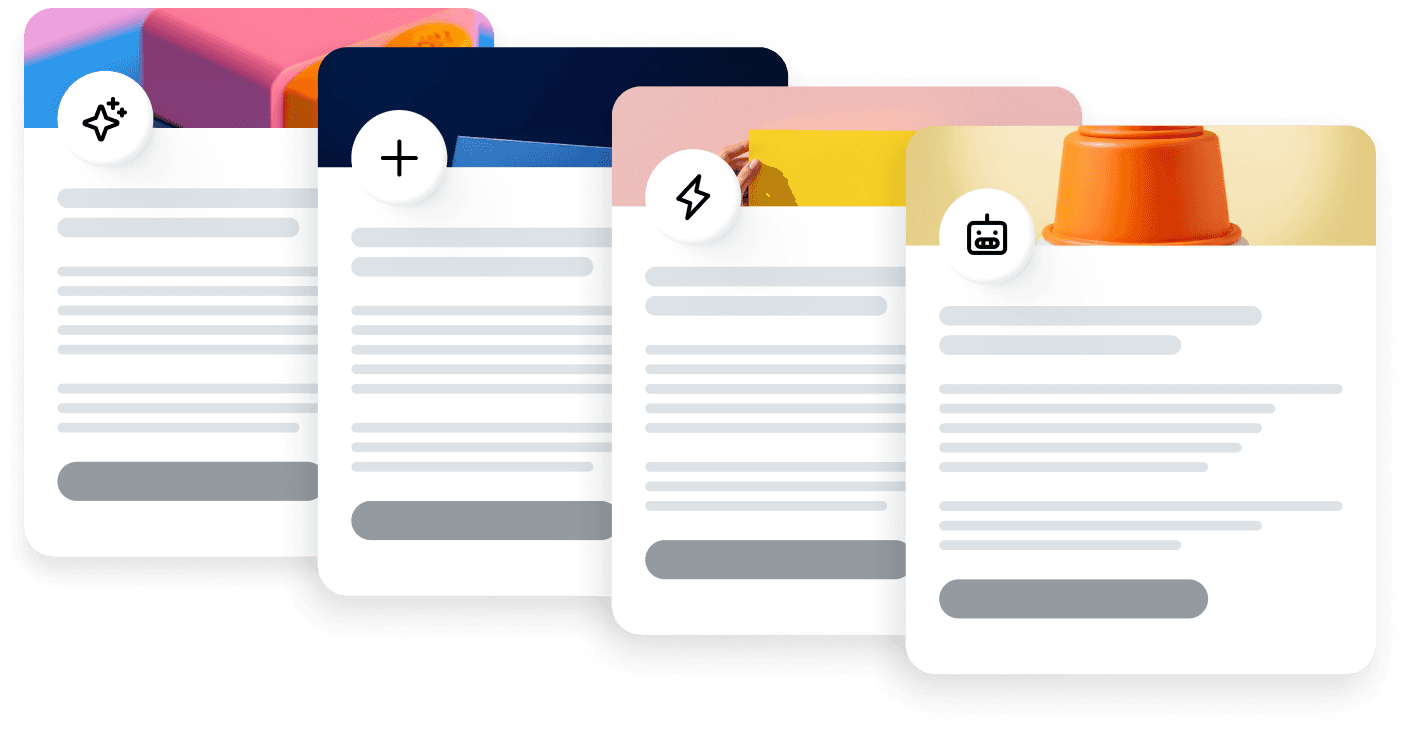 Four distinct screens, each featuring a unique category of items, illustrating a range of products or content types.