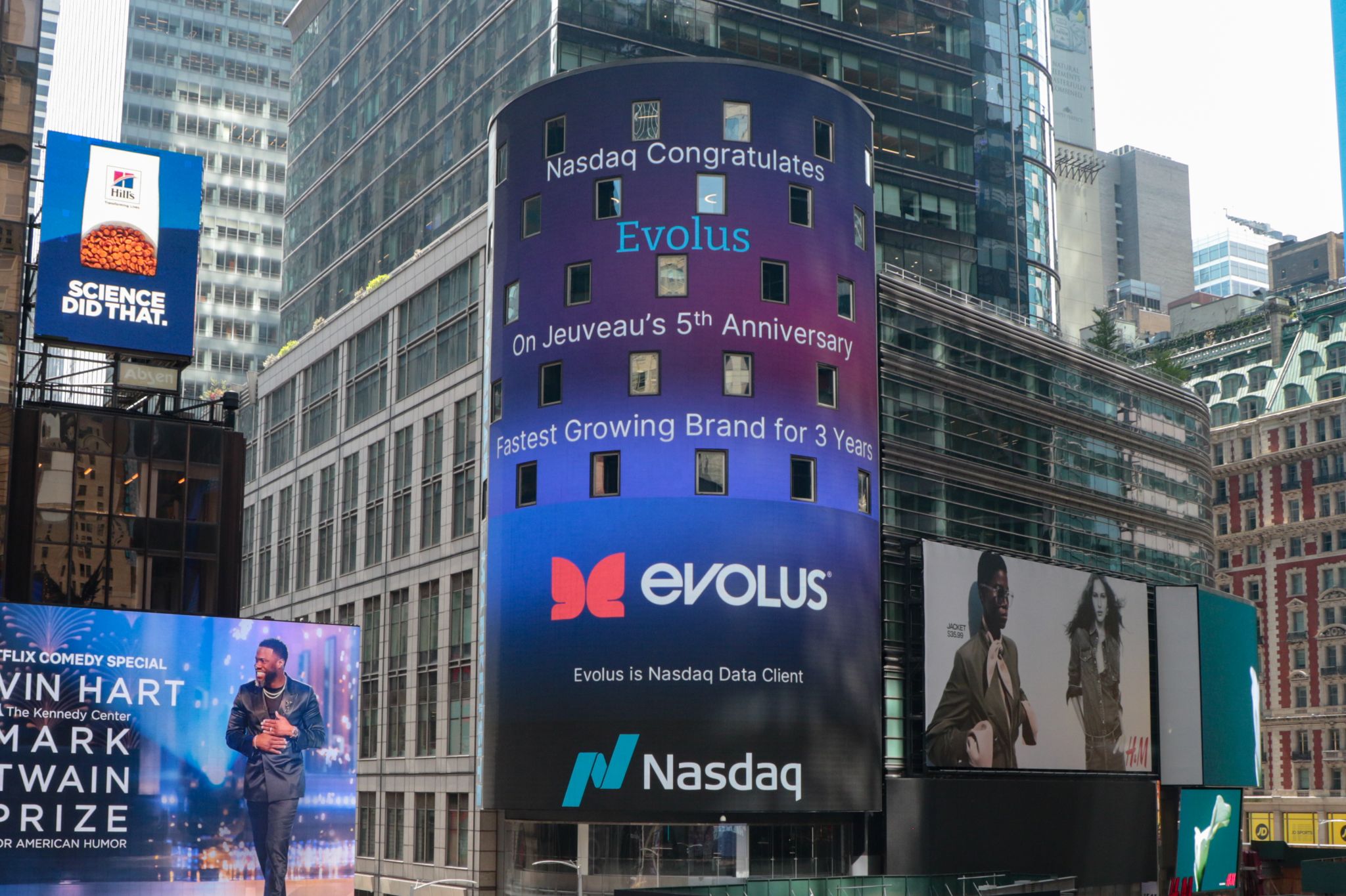 Evolus on the Nasdaq tower in Times Square