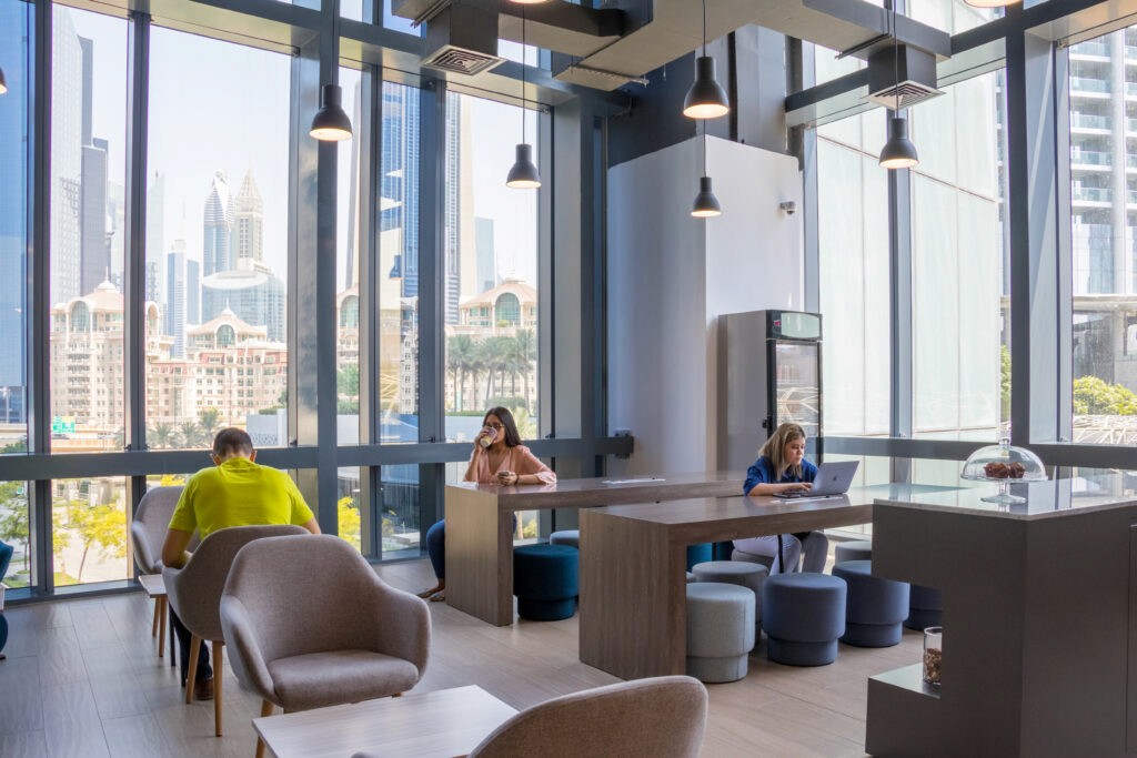 A coworking space in myOffice offering spacious layouts for freelancers. 