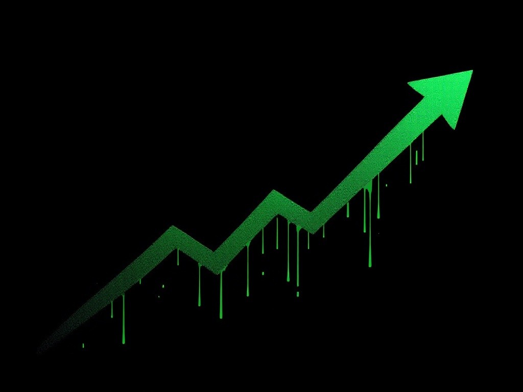 Green arrow pointing up with drips