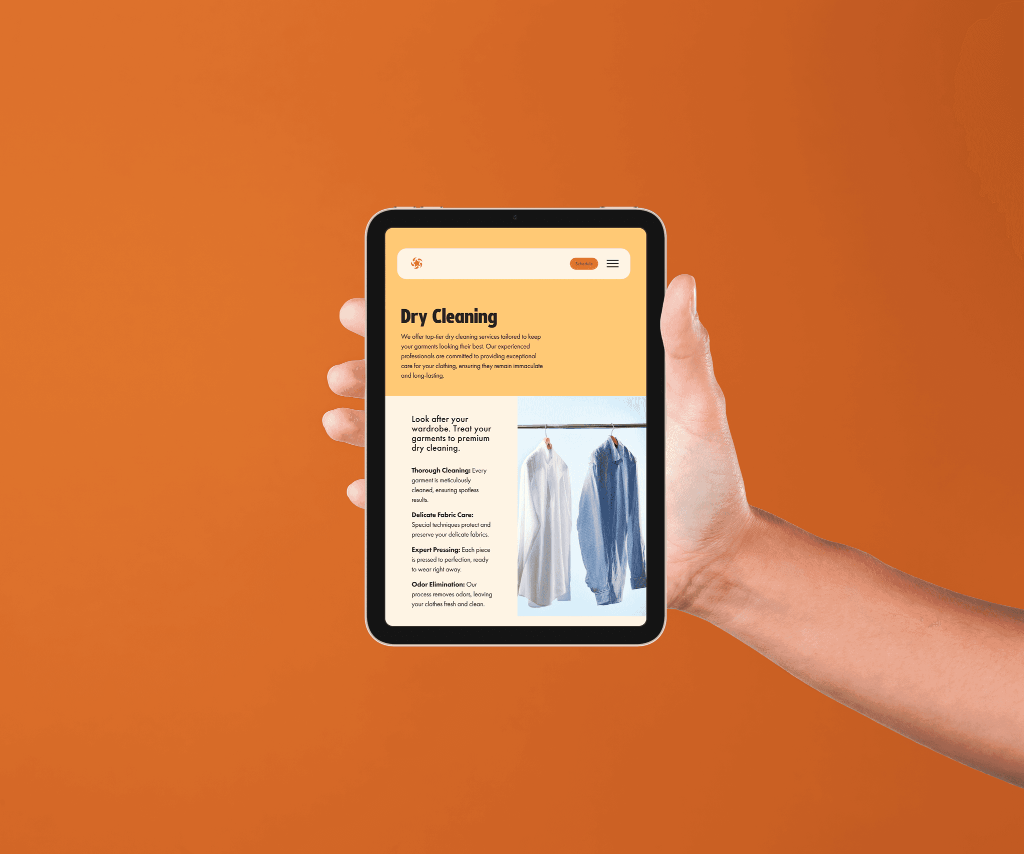 Star Laundromats dry-cleaning service page displayed on iPad