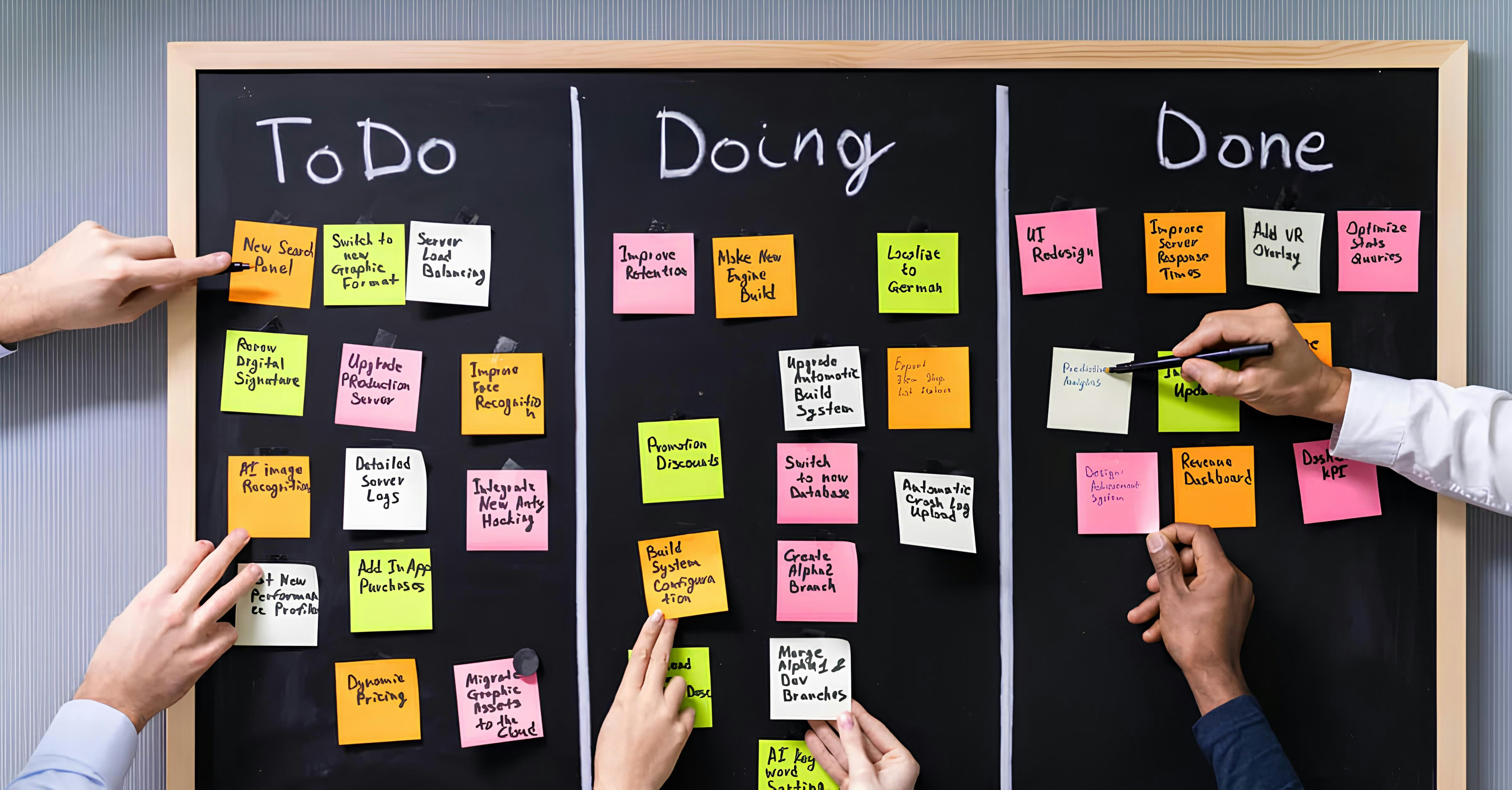People use a kanban board for task management.