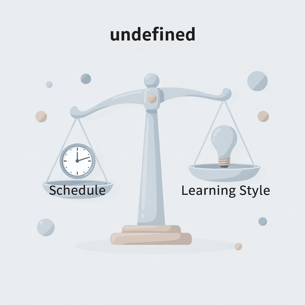 Balance scale comparing schedule and learning style considerations