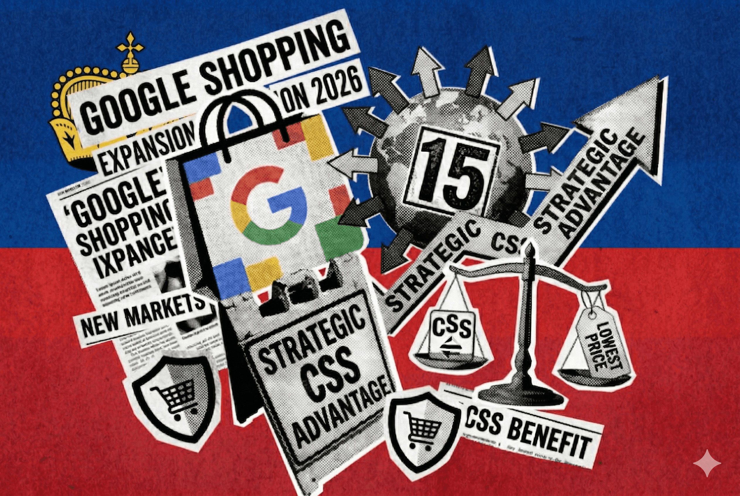 Google Shopping Ads will be available in Liechtenstein. The picture shows the flag of Liechtenstein and the perks of Google CSS