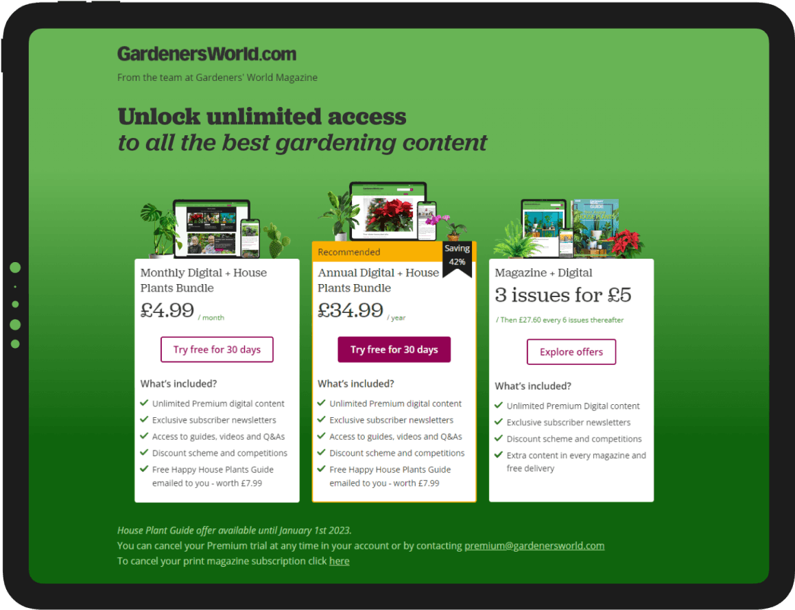 Gardeners' World - subscriptions landing page